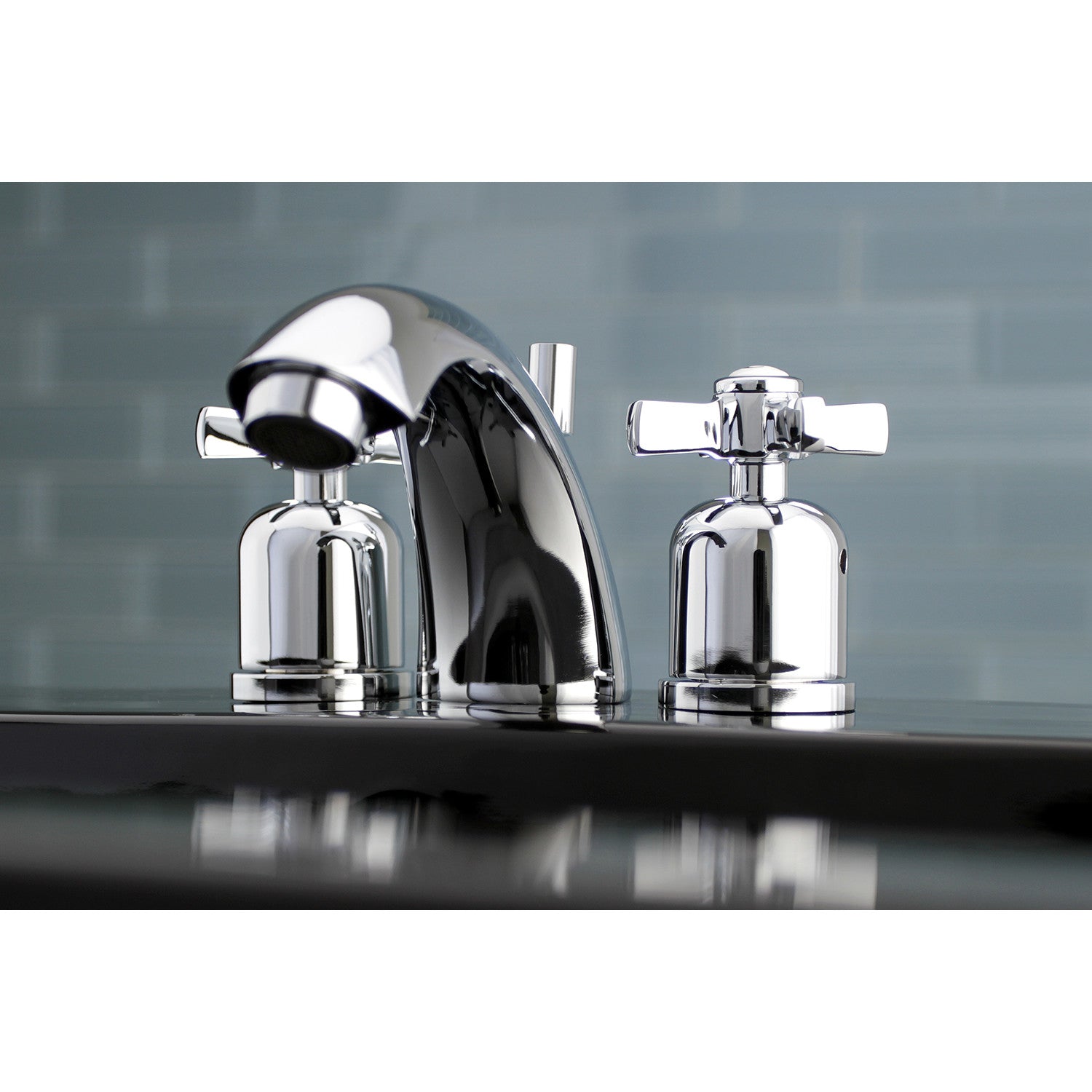 Kingston Tulare KB8951ZX - Millennium Two-Handle 3-Hole Deck Mount Mini-Widespread Bathroom Faucet with Pop-Up Drain, Polished Chrome — thumbnail 2